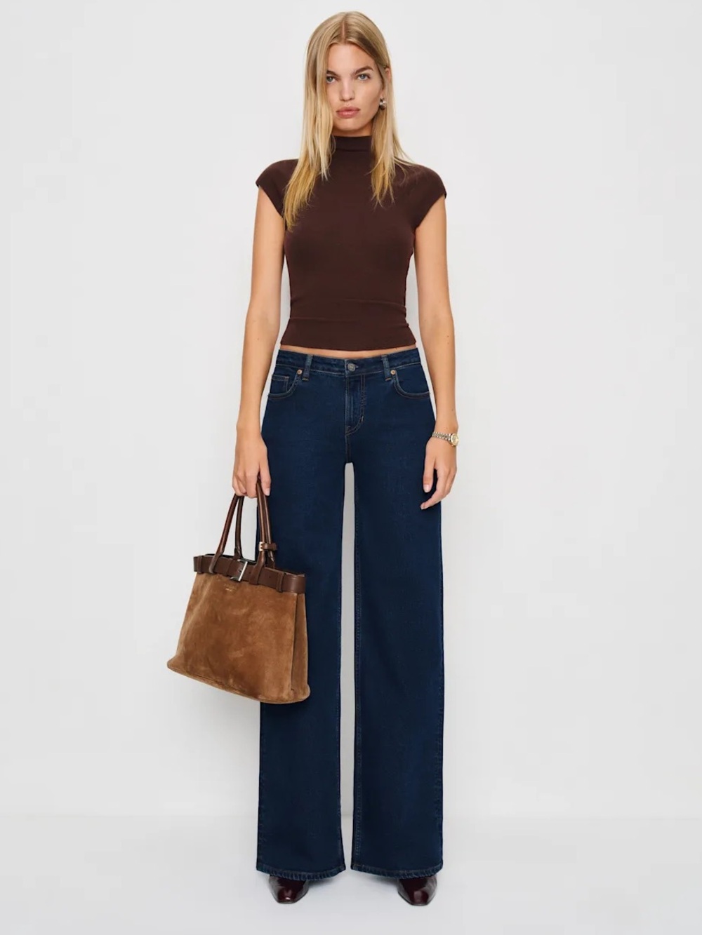 Reformation || Greta Super Stretch Low Rise Wide Leg Jeans Reservoir Dark 27 NWT